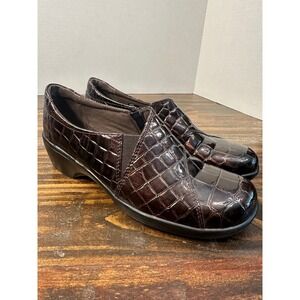 Clarks Bendables Brown Croc Embossed Leather Slip On Loafers Comfort‎ Shoes 6.5M